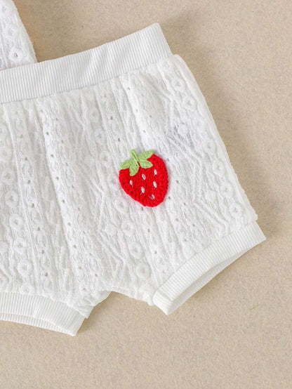 2-delige set van schattige, comfortabele bodysuit met holle bandjes en shorts voor babymeisjes, lichtgewicht zomer