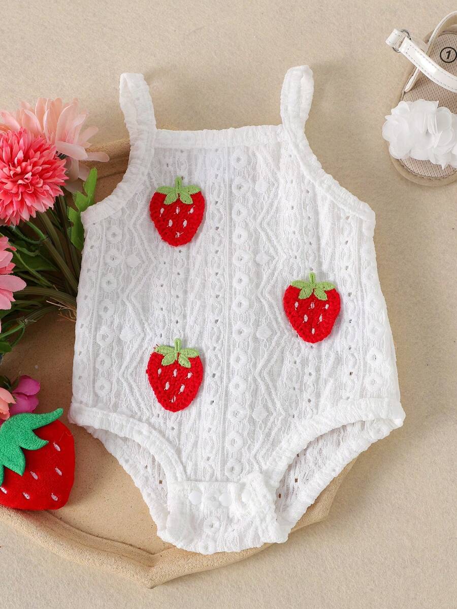 2-delige set van schattige, comfortabele bodysuit met holle bandjes en shorts voor babymeisjes, lichtgewicht zomer