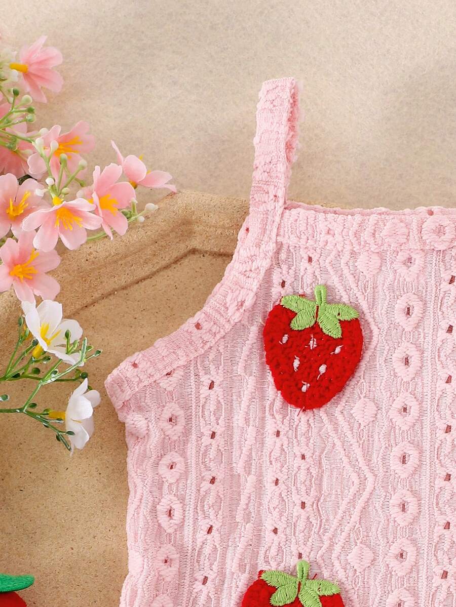 2-delige set van schattige, comfortabele bodysuit met holle bandjes en shorts voor babymeisjes, lichtgewicht zomer