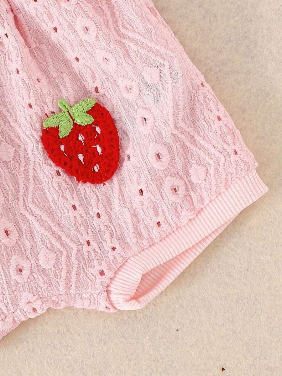 2-delige set van schattige, comfortabele bodysuit met holle bandjes en shorts voor babymeisjes, lichtgewicht zomer