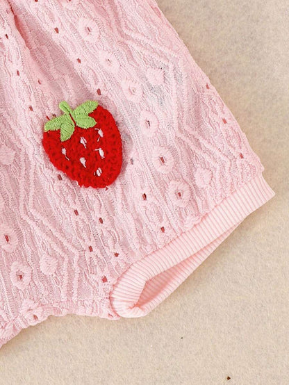 2-delige set van schattige, comfortabele bodysuit met holle bandjes en shorts voor babymeisjes, lichtgewicht zomer