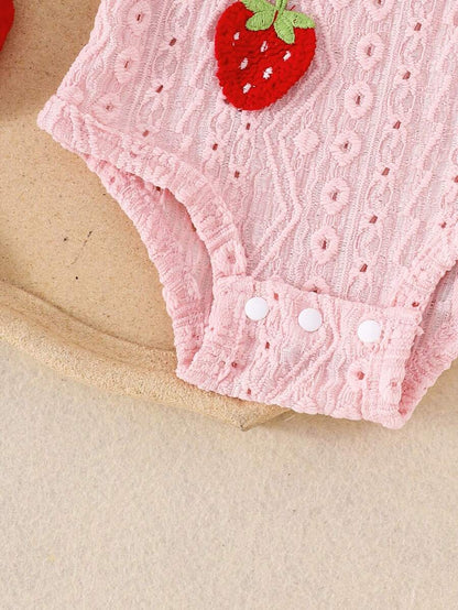 2-delige set van schattige, comfortabele bodysuit met holle bandjes en shorts voor babymeisjes, lichtgewicht zomer