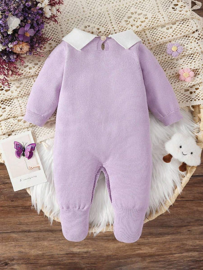 Souflis Souflis Babymeisjestrui, gebreide coltrui, lange mouwen jumpsuit met voetjes, comfortabel voor herfst/winter, handgemaakte strikdecoratie, elegant kabelontwerp, veelzijdig voor dagelijks gebruik, binnen, buiten, reizen, geel/lichtgeel