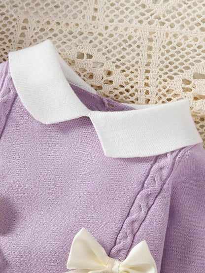 Souflis Souflis Babymeisjestrui, gebreide coltrui, lange mouwen jumpsuit met voetjes, comfortabel voor herfst/winter, handgemaakte strikdecoratie, elegant kabelontwerp, veelzijdig voor dagelijks gebruik, binnen, buiten, reizen, geel/lichtgeel