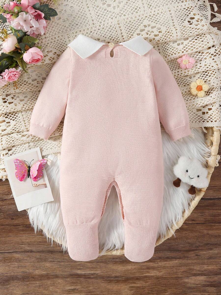 Souflis Souflis Babymeisjestrui, gebreide coltrui, lange mouwen jumpsuit met voetjes, comfortabel voor herfst/winter, handgemaakte strikdecoratie, elegant kabelontwerp, veelzijdig voor dagelijks gebruik, binnen, buiten, reizen, geel/lichtgeel