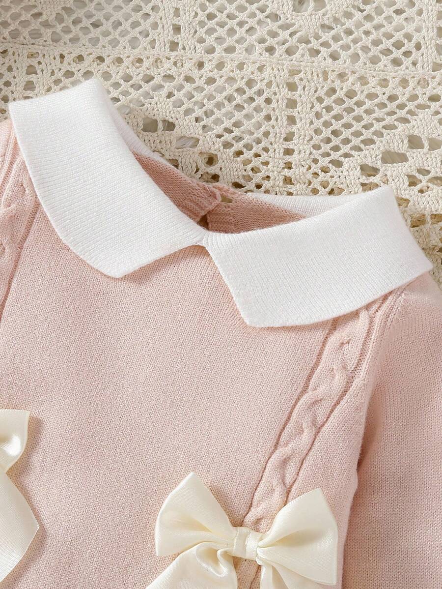 Souflis Souflis Babymeisjestrui, gebreide coltrui, lange mouwen jumpsuit met voetjes, comfortabel voor herfst/winter, handgemaakte strikdecoratie, elegant kabelontwerp, veelzijdig voor dagelijks gebruik, binnen, buiten, reizen, geel/lichtgeel