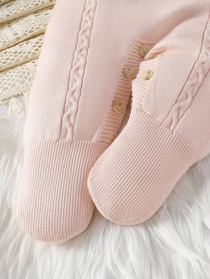 Souflis Souflis Babymeisjestrui, gebreide coltrui, lange mouwen jumpsuit met voetjes, comfortabel voor herfst/winter, handgemaakte strikdecoratie, elegant kabelontwerp, veelzijdig voor dagelijks gebruik, binnen, buiten, reizen, geel/lichtgeel