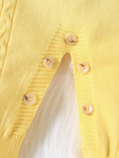 Souflis Souflis Babymeisjestrui, gebreide coltrui, lange mouwen jumpsuit met voetjes, comfortabel voor herfst/winter, handgemaakte strikdecoratie, elegant kabelontwerp, veelzijdig voor dagelijks gebruik, binnen, buiten, reizen, geel/lichtgeel