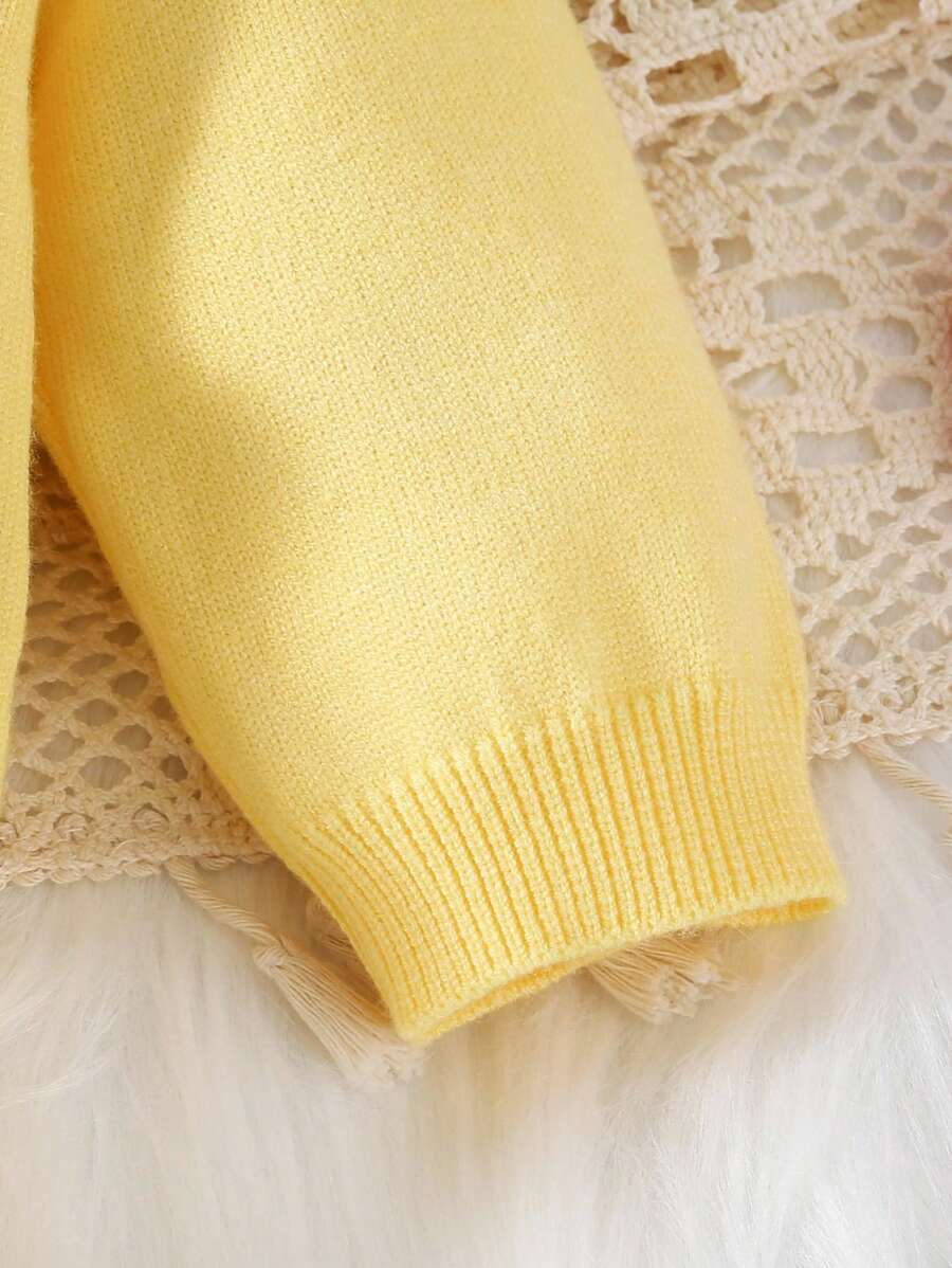 Souflis Souflis Babymeisjestrui, gebreide coltrui, lange mouwen jumpsuit met voetjes, comfortabel voor herfst/winter, handgemaakte strikdecoratie, elegant kabelontwerp, veelzijdig voor dagelijks gebruik, binnen, buiten, reizen, geel/lichtgeel