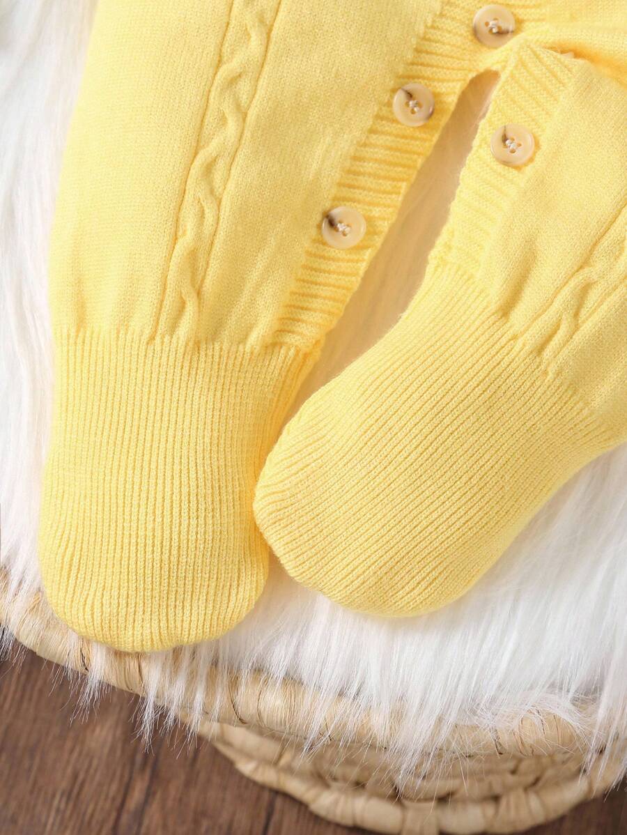 Souflis Souflis Babymeisjestrui, gebreide coltrui, lange mouwen jumpsuit met voetjes, comfortabel voor herfst/winter, handgemaakte strikdecoratie, elegant kabelontwerp, veelzijdig voor dagelijks gebruik, binnen, buiten, reizen, geel/lichtgeel