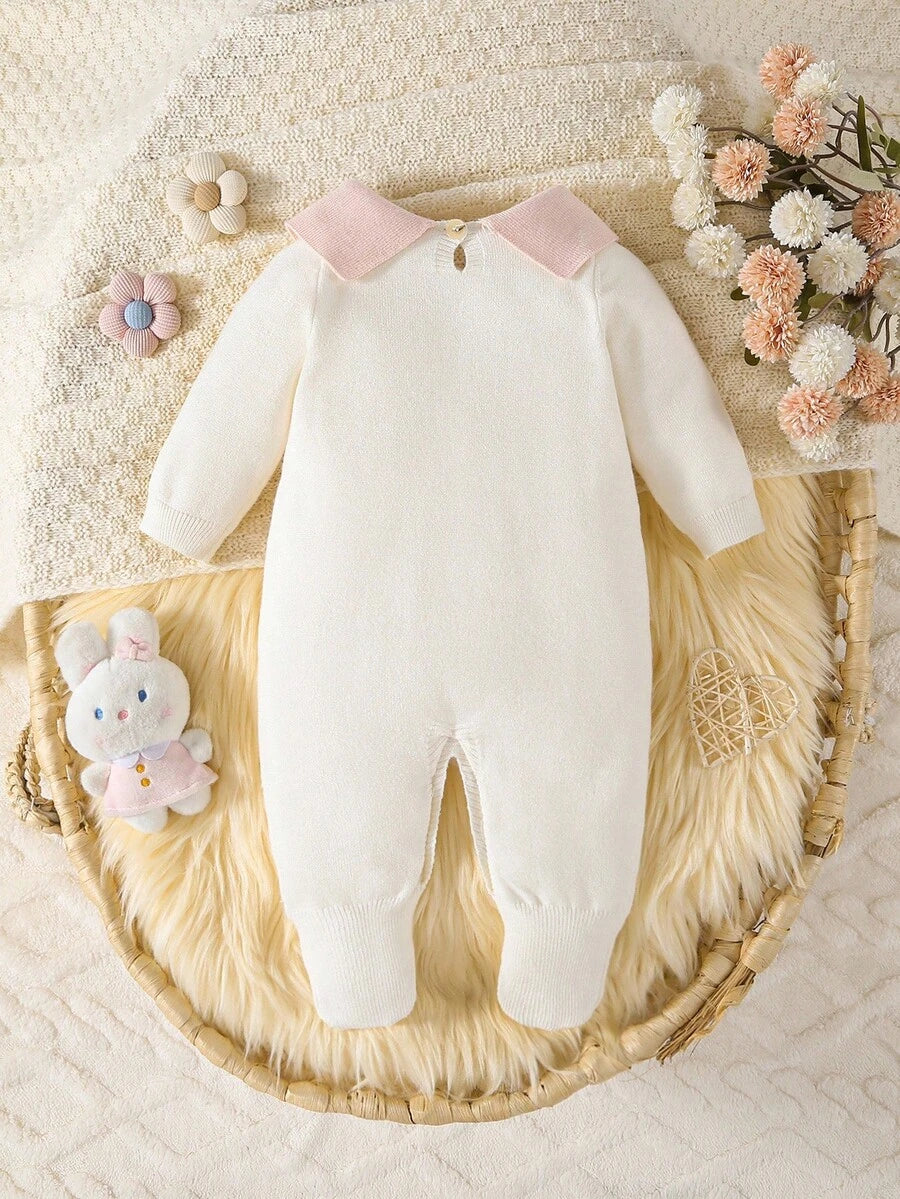 Souflis Souflis Babymeisjestrui, gebreide coltrui, lange mouwen jumpsuit met voetjes, comfortabel voor herfst/winter, handgemaakte strikdecoratie, elegant kabelontwerp, veelzijdig voor dagelijks gebruik, binnen, buiten, reizen, geel/lichtgeel