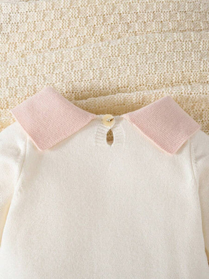 Souflis Souflis Babymeisjestrui, gebreide coltrui, lange mouwen jumpsuit met voetjes, comfortabel voor herfst/winter, handgemaakte strikdecoratie, elegant kabelontwerp, veelzijdig voor dagelijks gebruik, binnen, buiten, reizen, geel/lichtgeel