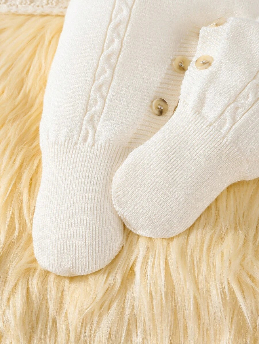 Souflis Souflis Babymeisjestrui, gebreide coltrui, lange mouwen jumpsuit met voetjes, comfortabel voor herfst/winter, handgemaakte strikdecoratie, elegant kabelontwerp, veelzijdig voor dagelijks gebruik, binnen, buiten, reizen, geel/lichtgeel