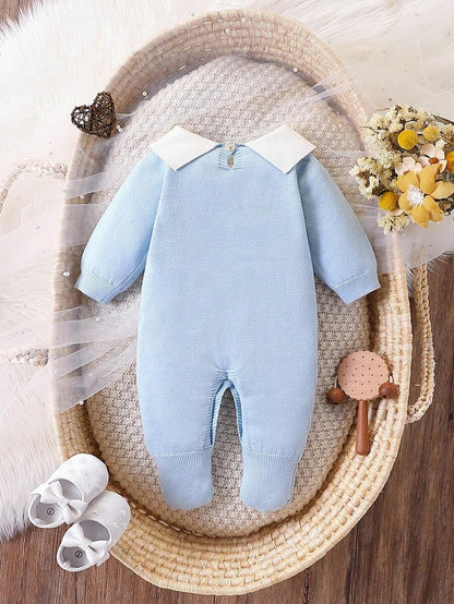 Souflis Souflis Babymeisjestrui, gebreide coltrui, lange mouwen jumpsuit met voetjes, comfortabel voor herfst/winter, handgemaakte strikdecoratie, elegant kabelontwerp, veelzijdig voor dagelijks gebruik, binnen, buiten, reizen, geel/lichtgeel