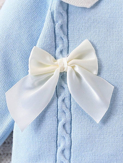 Souflis Souflis Babymeisjestrui, gebreide coltrui, lange mouwen jumpsuit met voetjes, comfortabel voor herfst/winter, handgemaakte strikdecoratie, elegant kabelontwerp, veelzijdig voor dagelijks gebruik, binnen, buiten, reizen, geel/lichtgeel