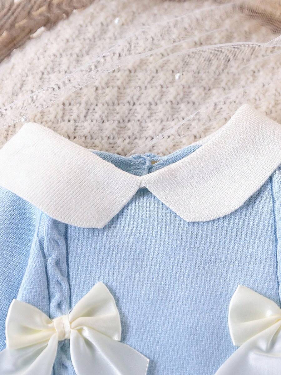 Souflis Souflis Babymeisjestrui, gebreide coltrui, lange mouwen jumpsuit met voetjes, comfortabel voor herfst/winter, handgemaakte strikdecoratie, elegant kabelontwerp, veelzijdig voor dagelijks gebruik, binnen, buiten, reizen, geel/lichtgeel